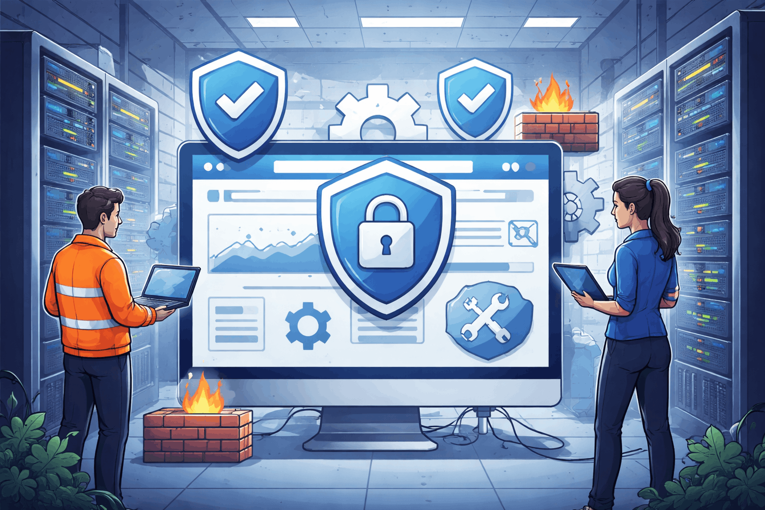 Professional analysing website performance metrics on a computer in a corporate office environment